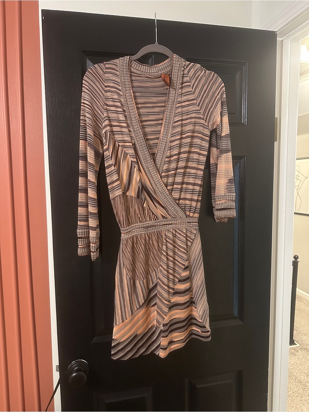 Missoni Striped Wrap Dress in Peach and Brown Tones